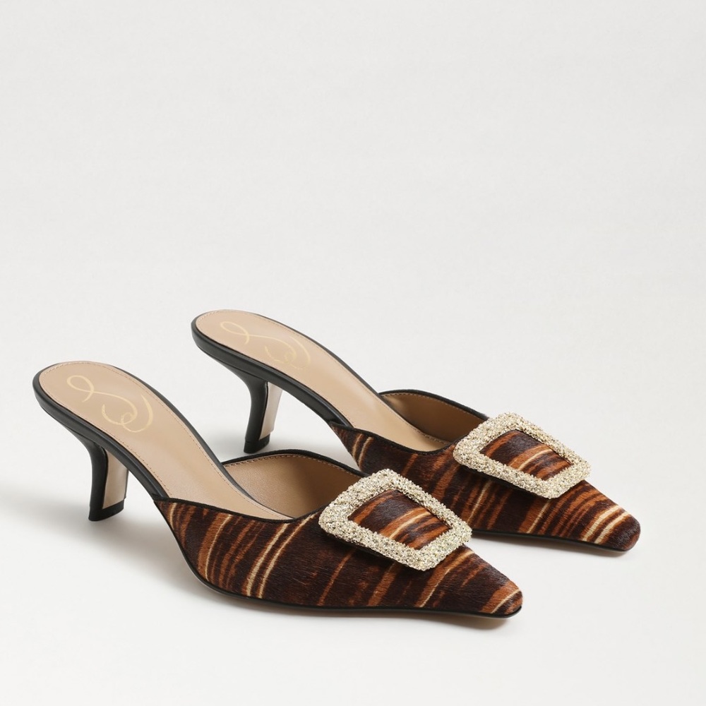 Sam Edelman Brown Striped Pointed Toe Mules with Gold Buckle